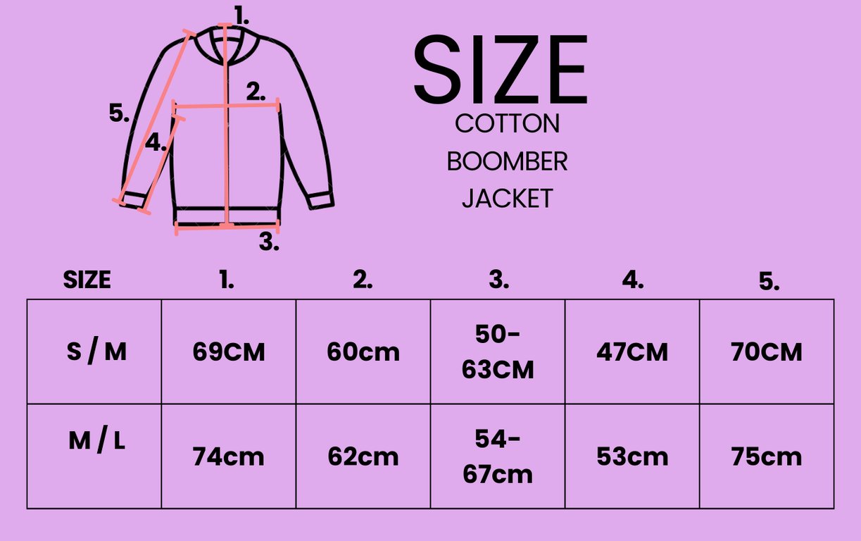 Size chart with detailed measurements