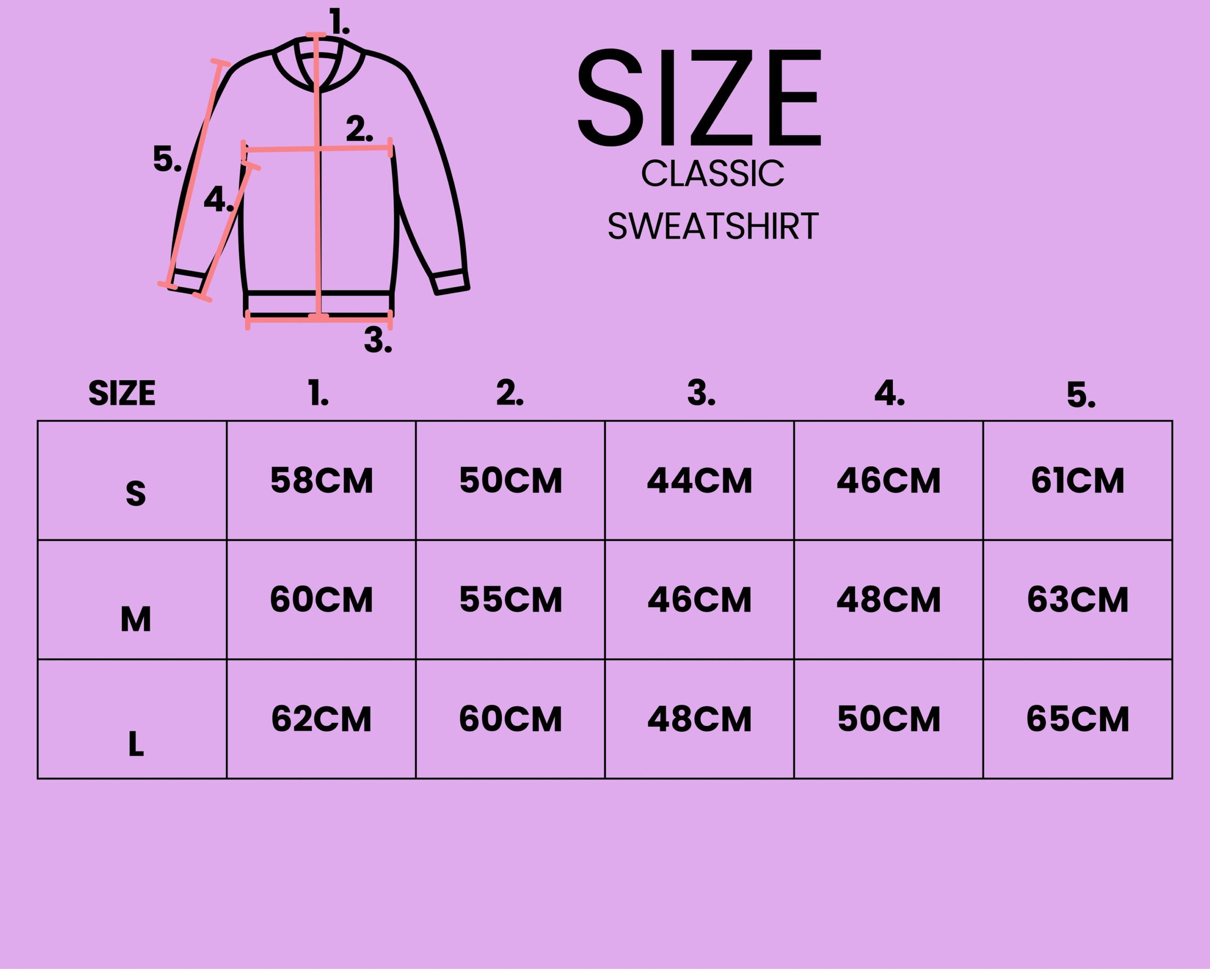 Size chart with detailed measurements