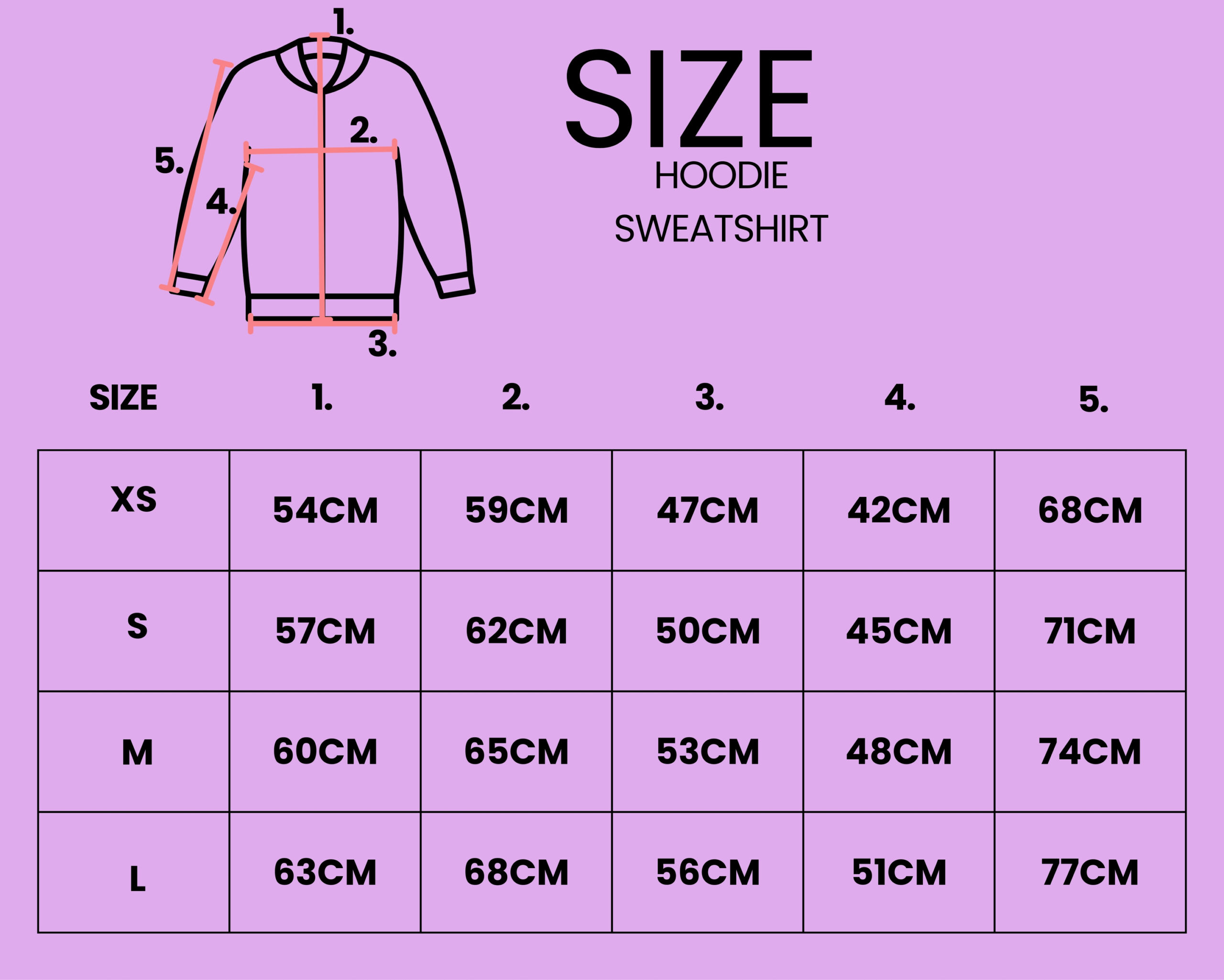 Size chart with detailed measurements