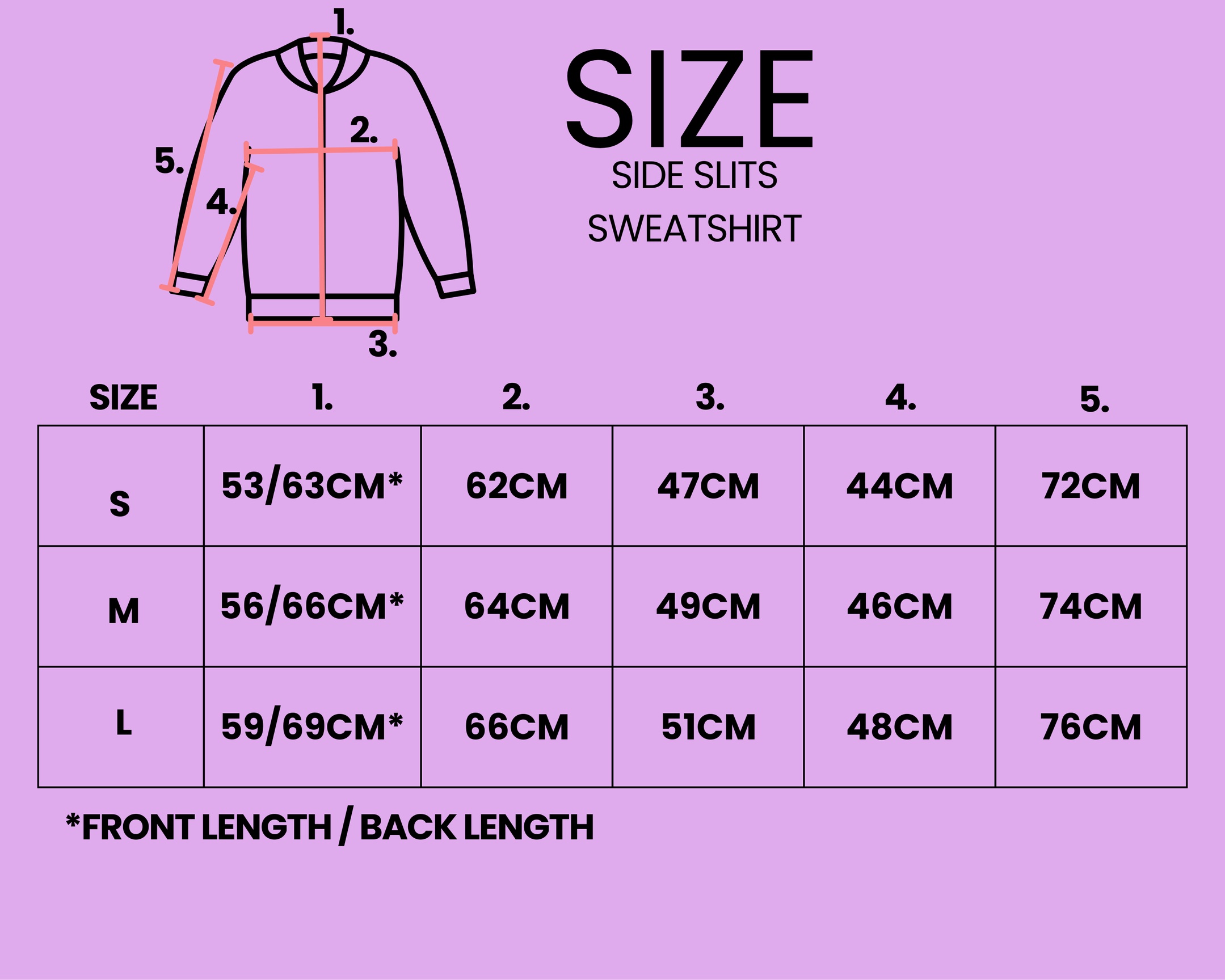 Size chart with detailed measurements