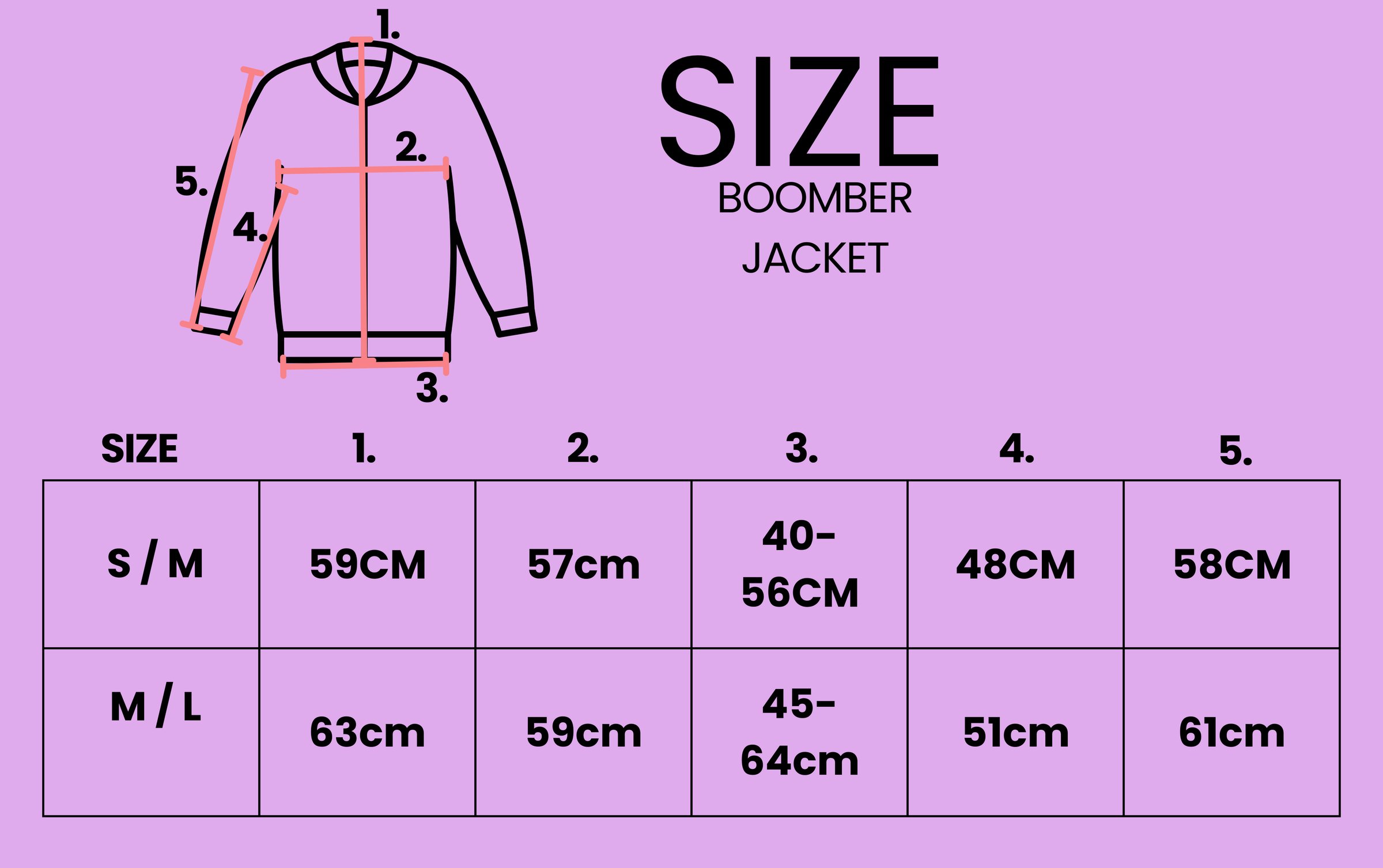 Size chart with detailed measurements