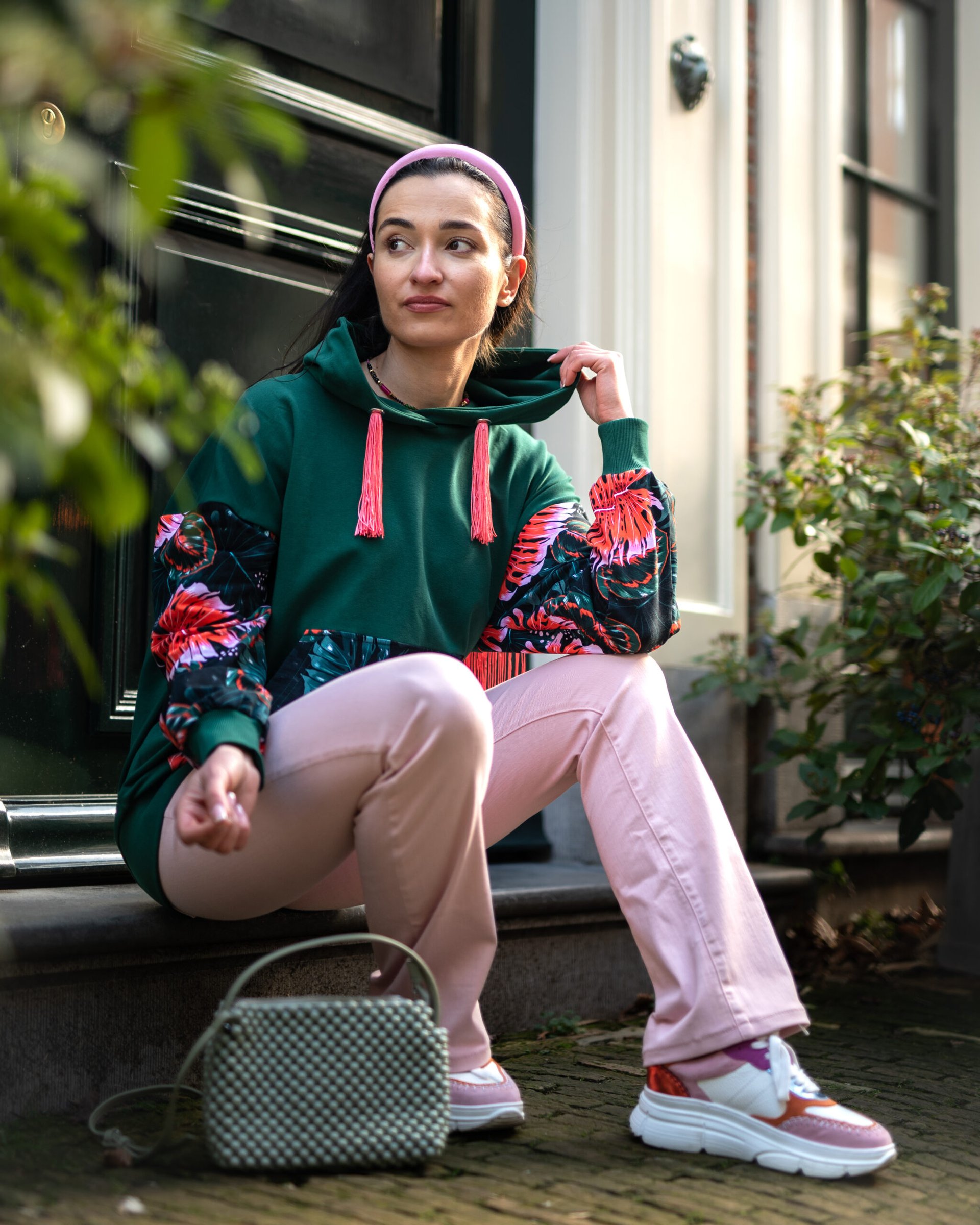 ANABEL TROPICAL HOODIE WITH HAND-BURNED FRINGES