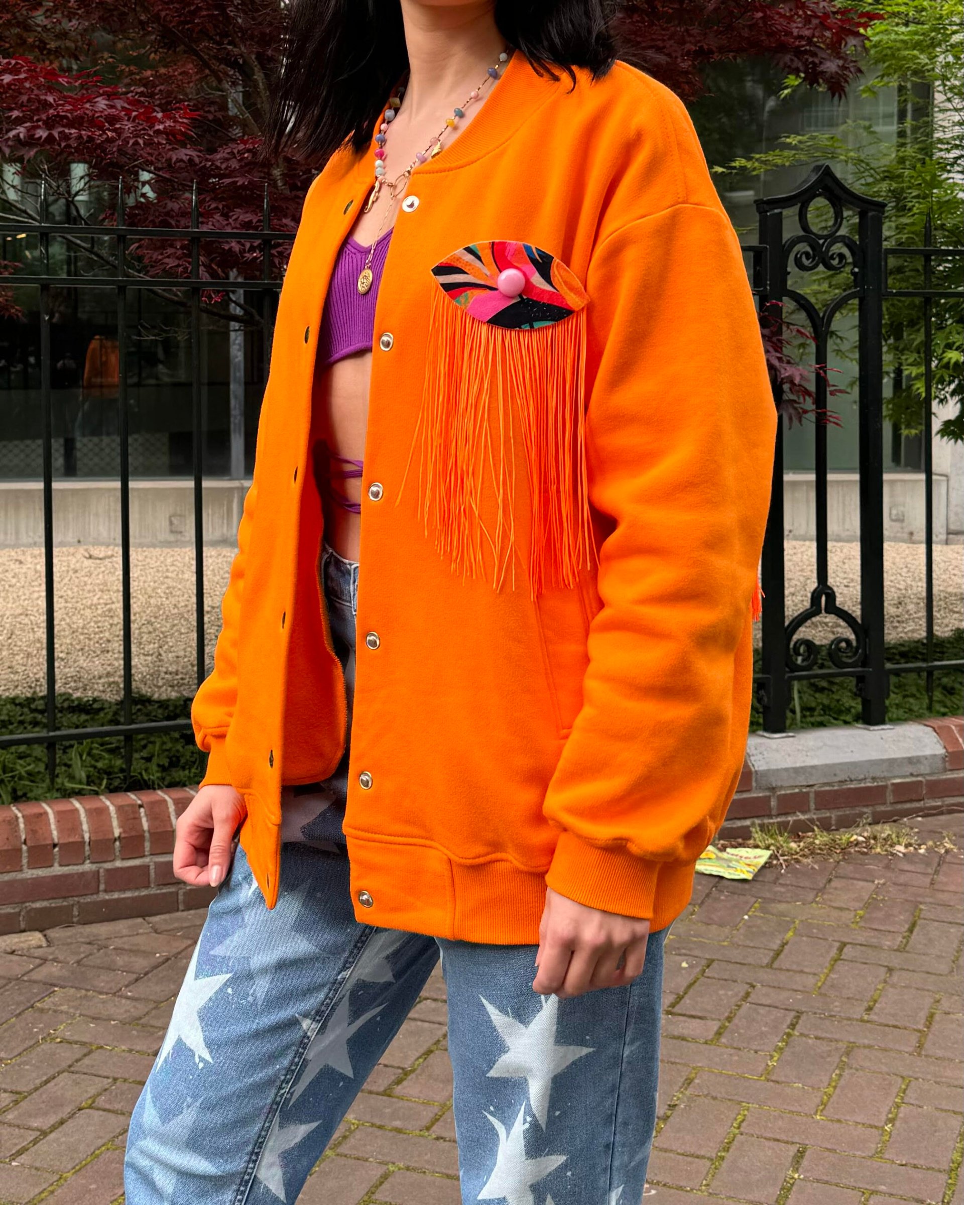 CLARA BOMBER JACKET WITH AN EYE THAT SEES THROUGH THE HEART