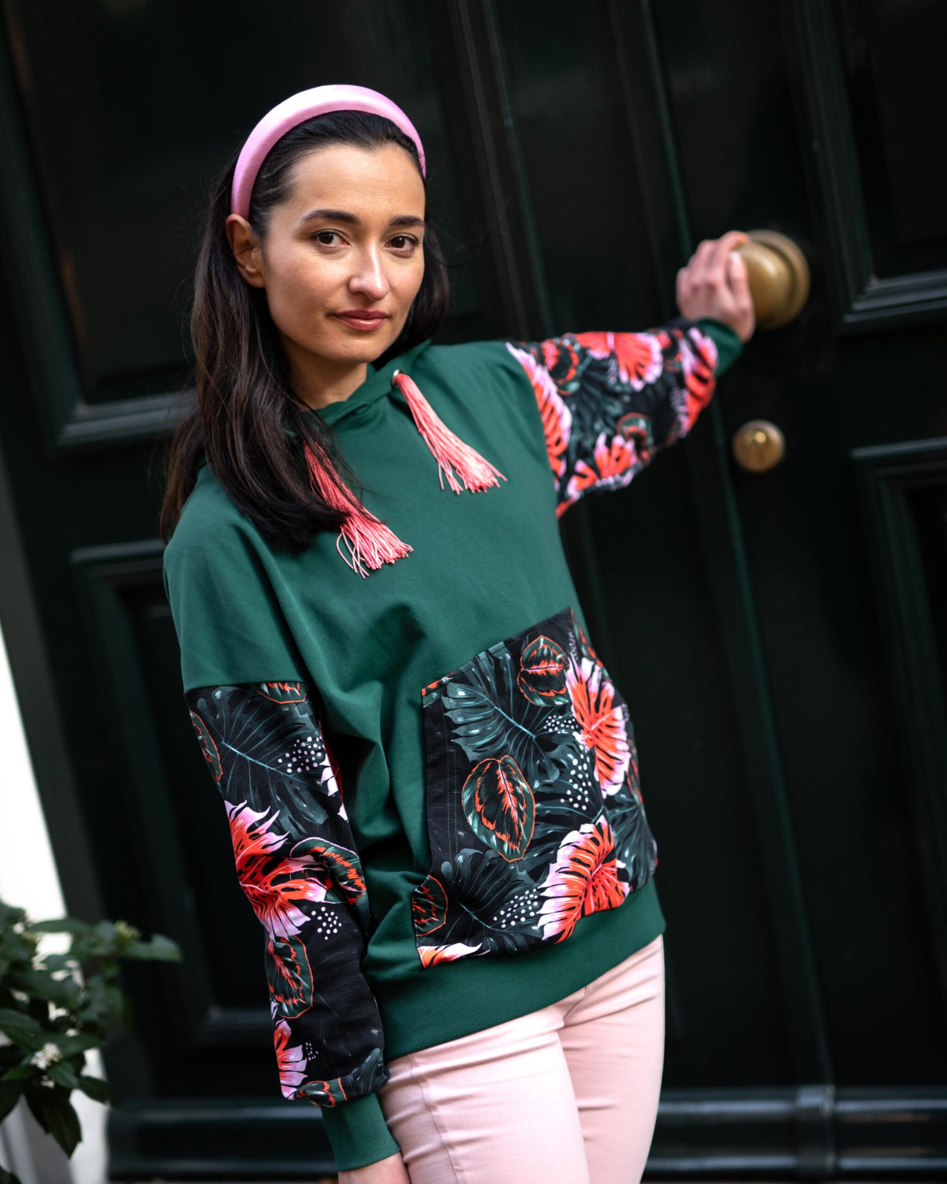 ANABEL TROPICAL HOODIE WITH HAND-BURNED FRINGES